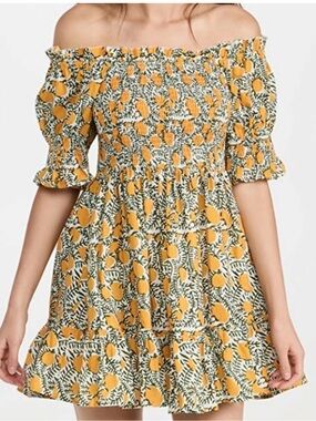Mille Kiki Smocked Cotton Mini Dress in Citrus Size Small